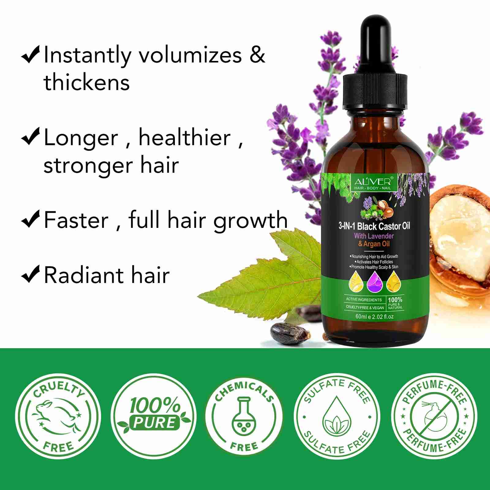 3 IN 1 Black Castor Oil Aliver with Lavender & Argan Oil
